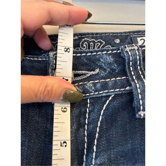 Y2K Miss Me Low-rise Bootcut Jeans sz 27 Bling embroidered Whiskering Distress - Picture 6 of 9